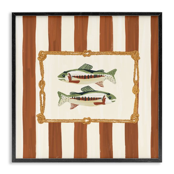 Stupell Industries Rope Bordered Fish Black Framed Giclee Art design by Veronica Lara, 12 x 12