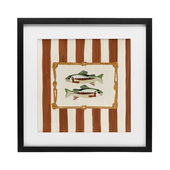 Stupell Industries Rope Bordered Fish Black Framed Print Under Glass design by Veronica Lara, 16 x 16