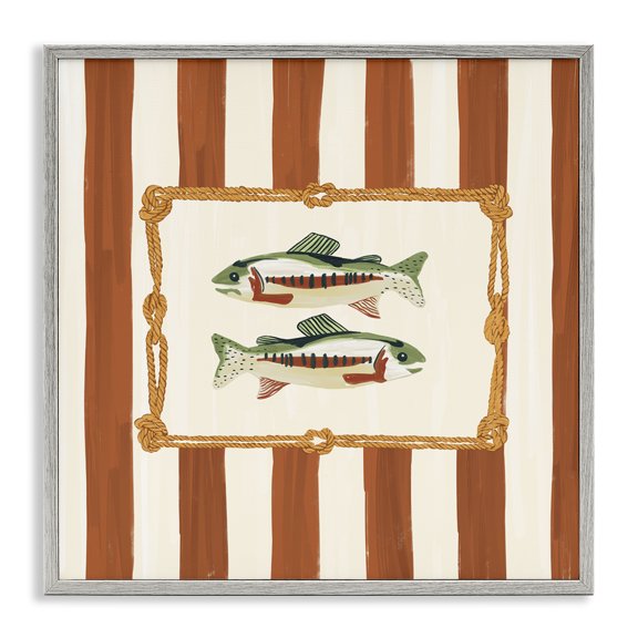 Stupell Industries Rope Bordered Fish Gray Framed Giclee Art design by Veronica Lara, 24 x 24