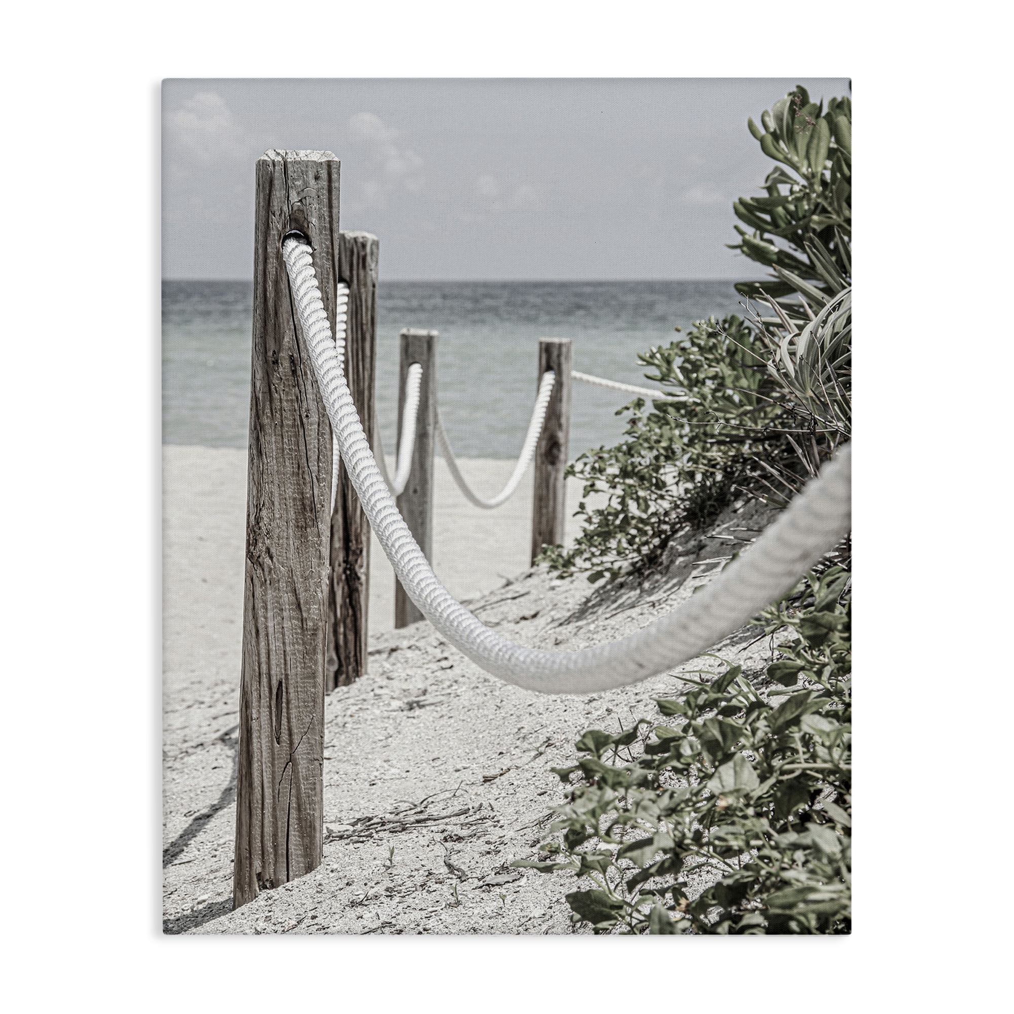 Stupell Industries Rope Fence Beach Landscape Photography Gallery Wrapped Canvas Art Print Wall Art, 30 x 40