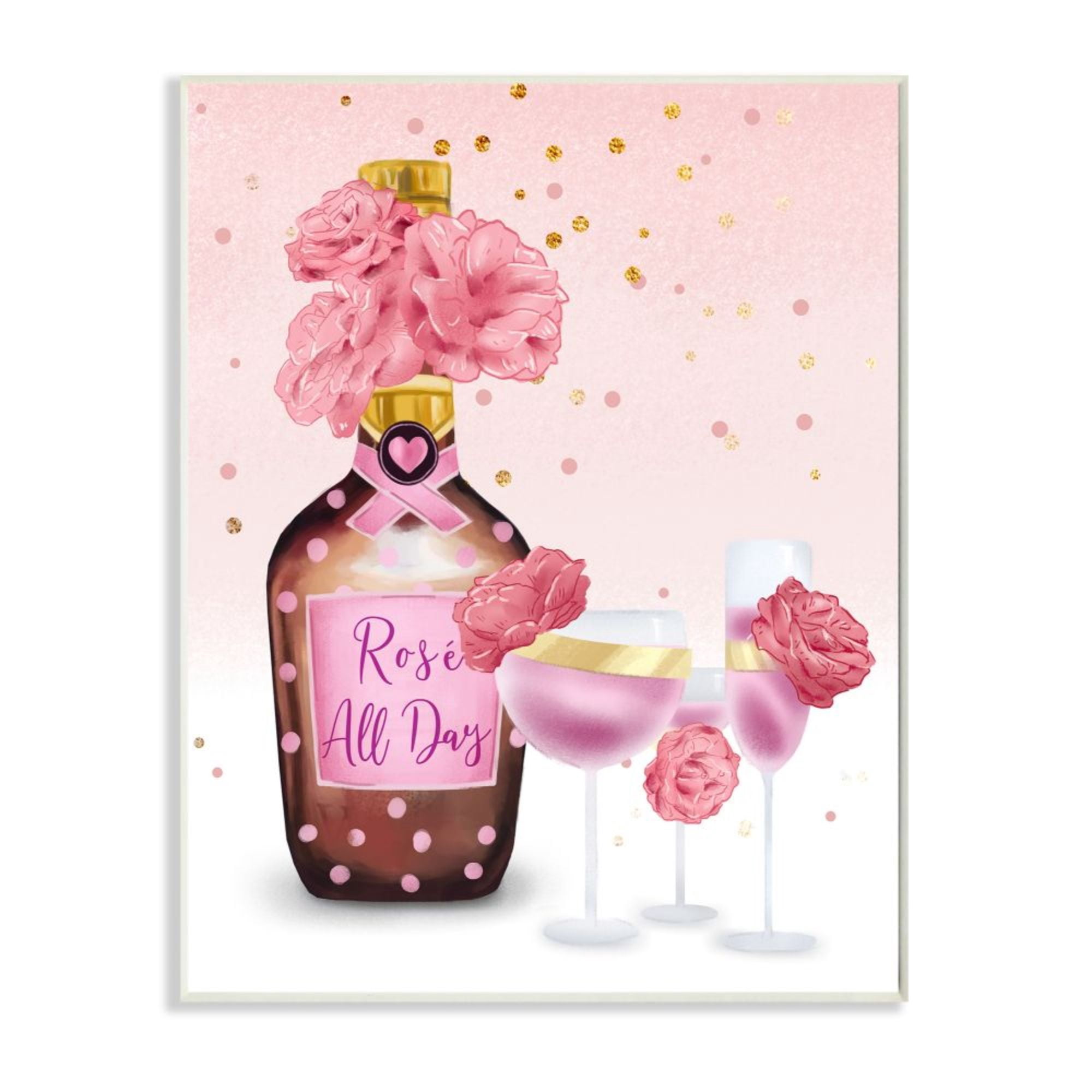 Stupell Industries Rosé All Day Quote with Pink Polka Dot Details Design by Ziwei Li