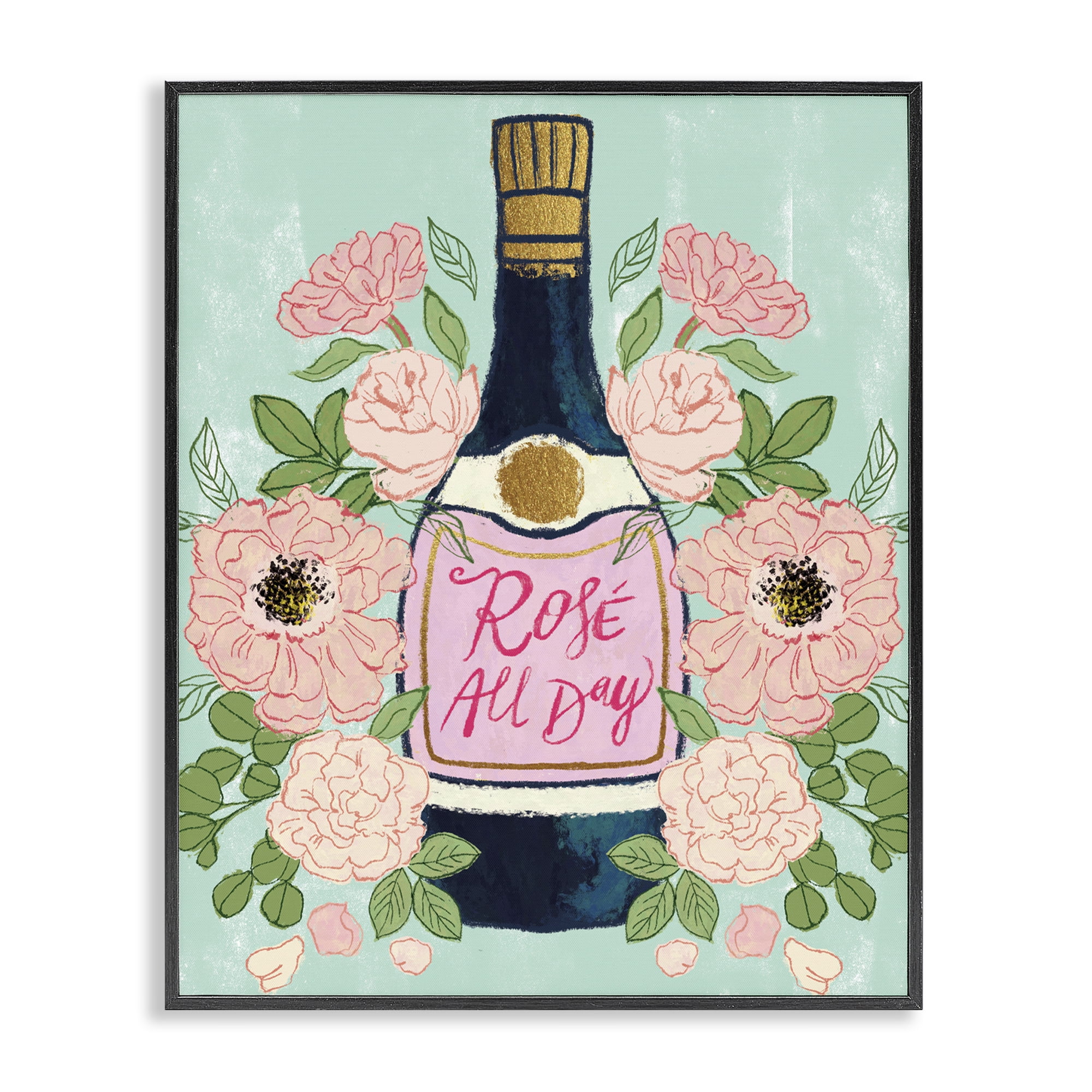 Stupell Industries Rose All Day Champagne Food & Beverage Painting Black Framed Art Print Wall Art, 16 x 20