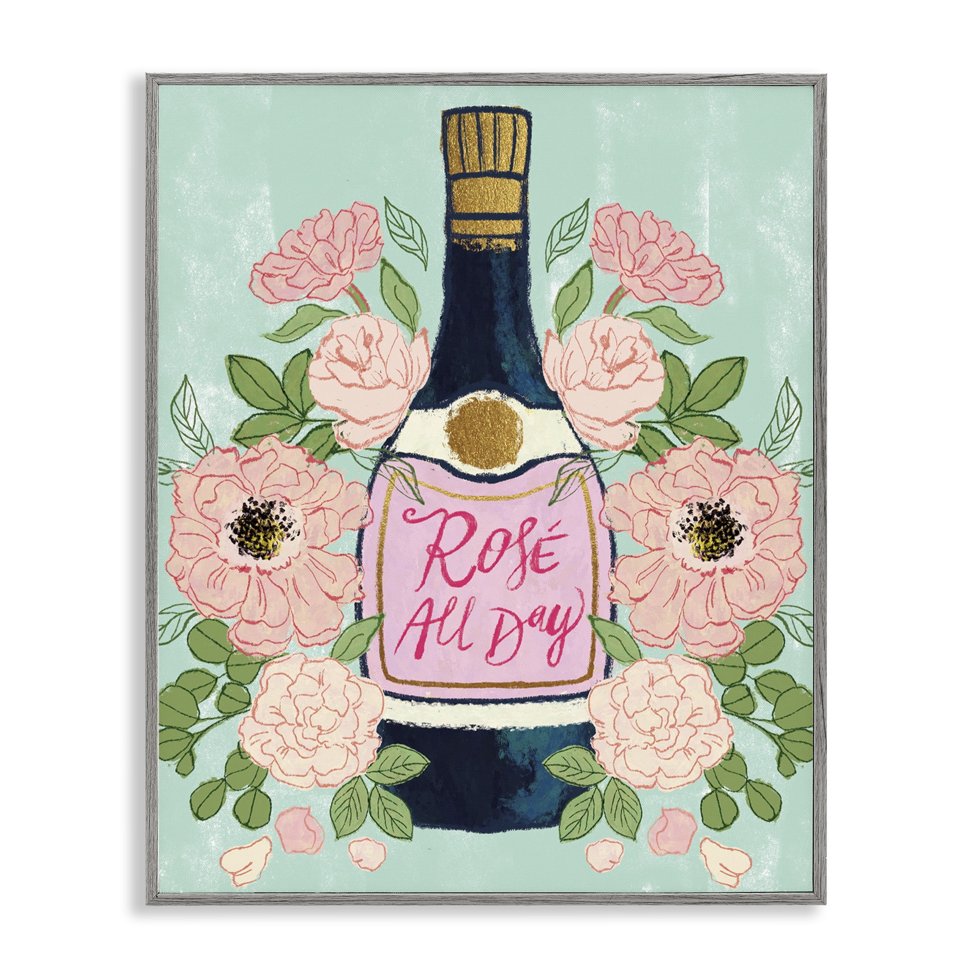 Stupell Industries Rose All Day Champagne Food & Beverage Painting Gray Framed Art Print Wall Art, 11 x 14