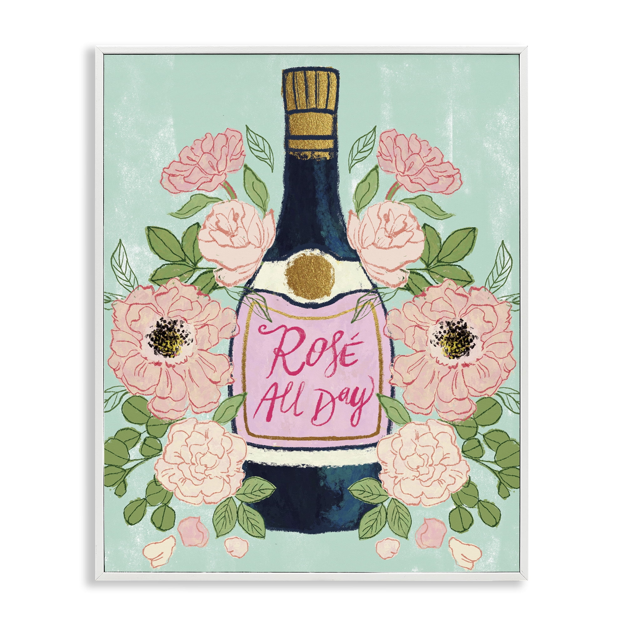 Stupell Industries Rose All Day Champagne Food & Beverage Painting White Framed Art Print Wall Art, 16 x 20