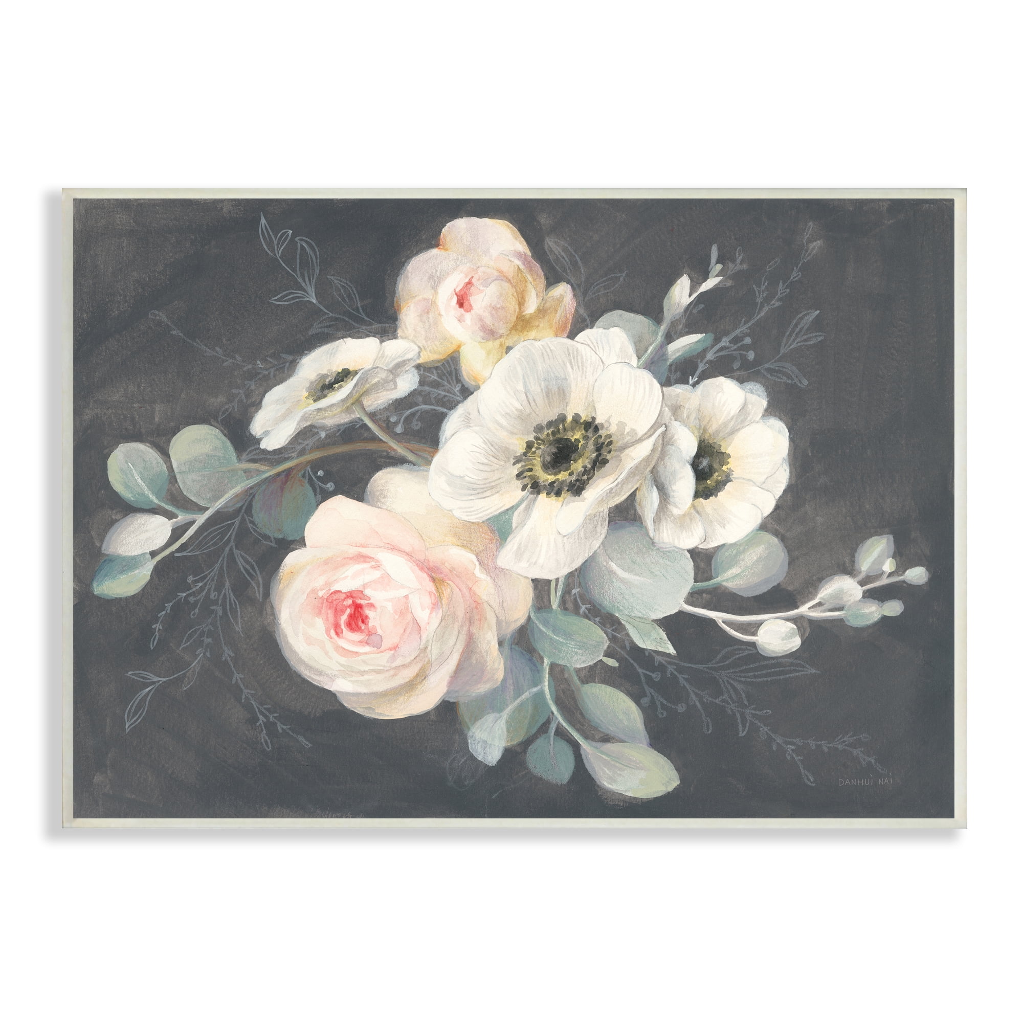 Stupell Industries Rose Anemones Flowers Chalk Pink Black Design, 13 x 19,Design by Danhui Nai
