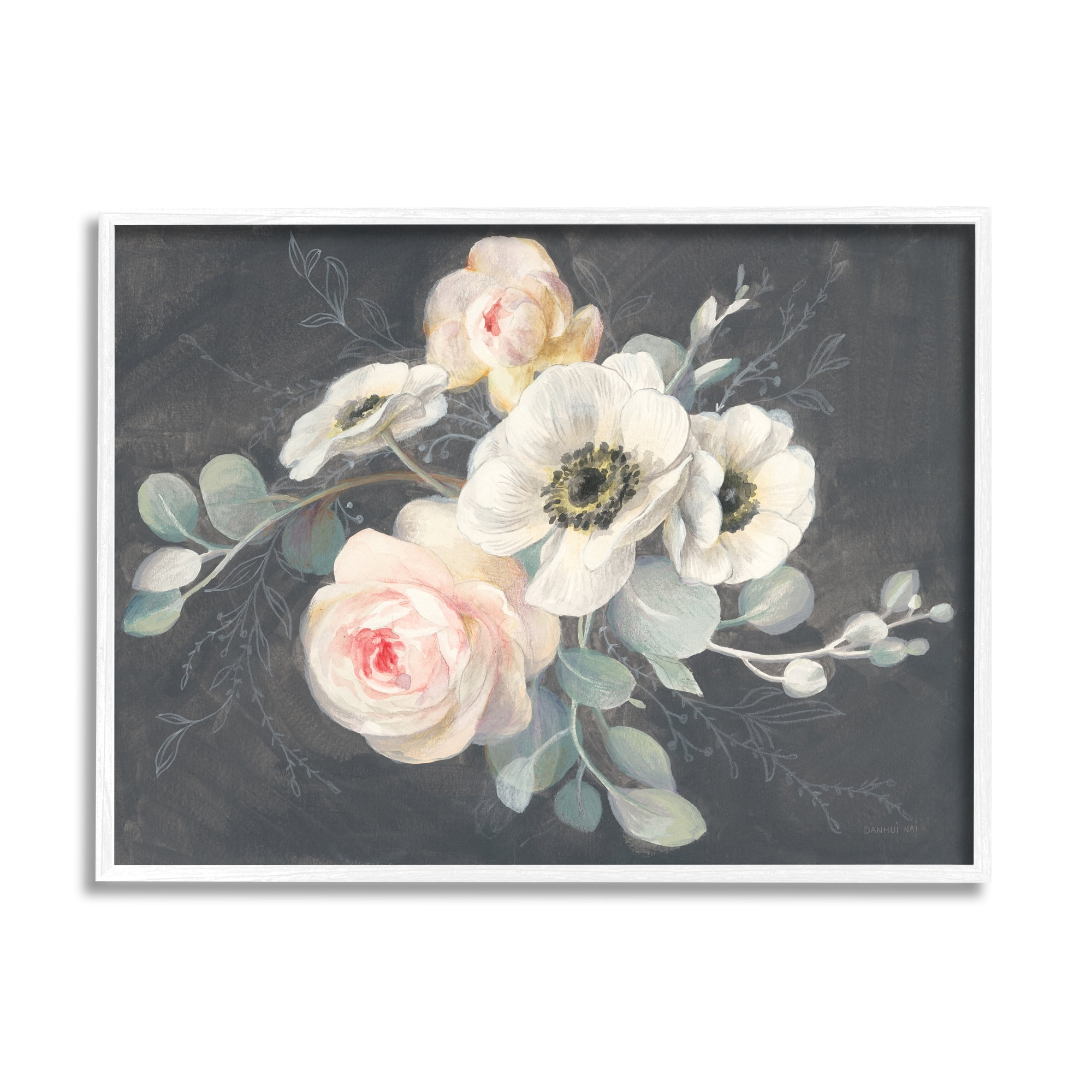 Stupell Industries Rose Anemones Flowers Chalk Pink Black Design, 24 x 30,Design by Danhui Nai