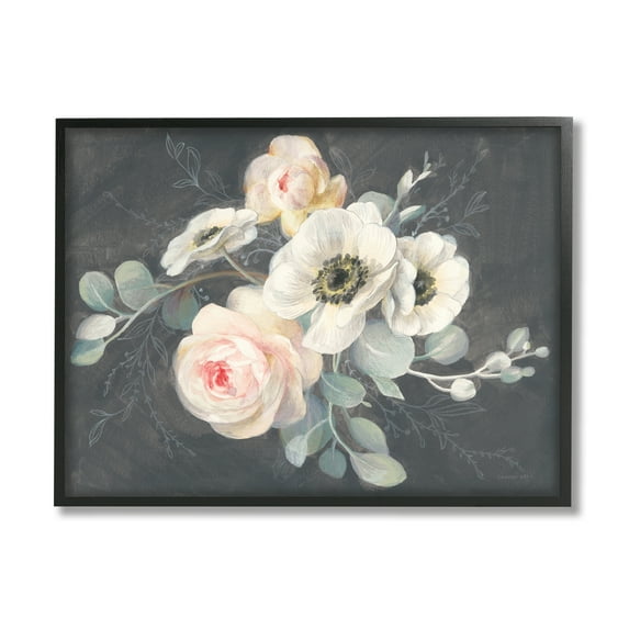 Stupell Industries Rose Anemones Flowers Chalk Pink Black Design Framed Giclee Texturized Art by Danhui Nai