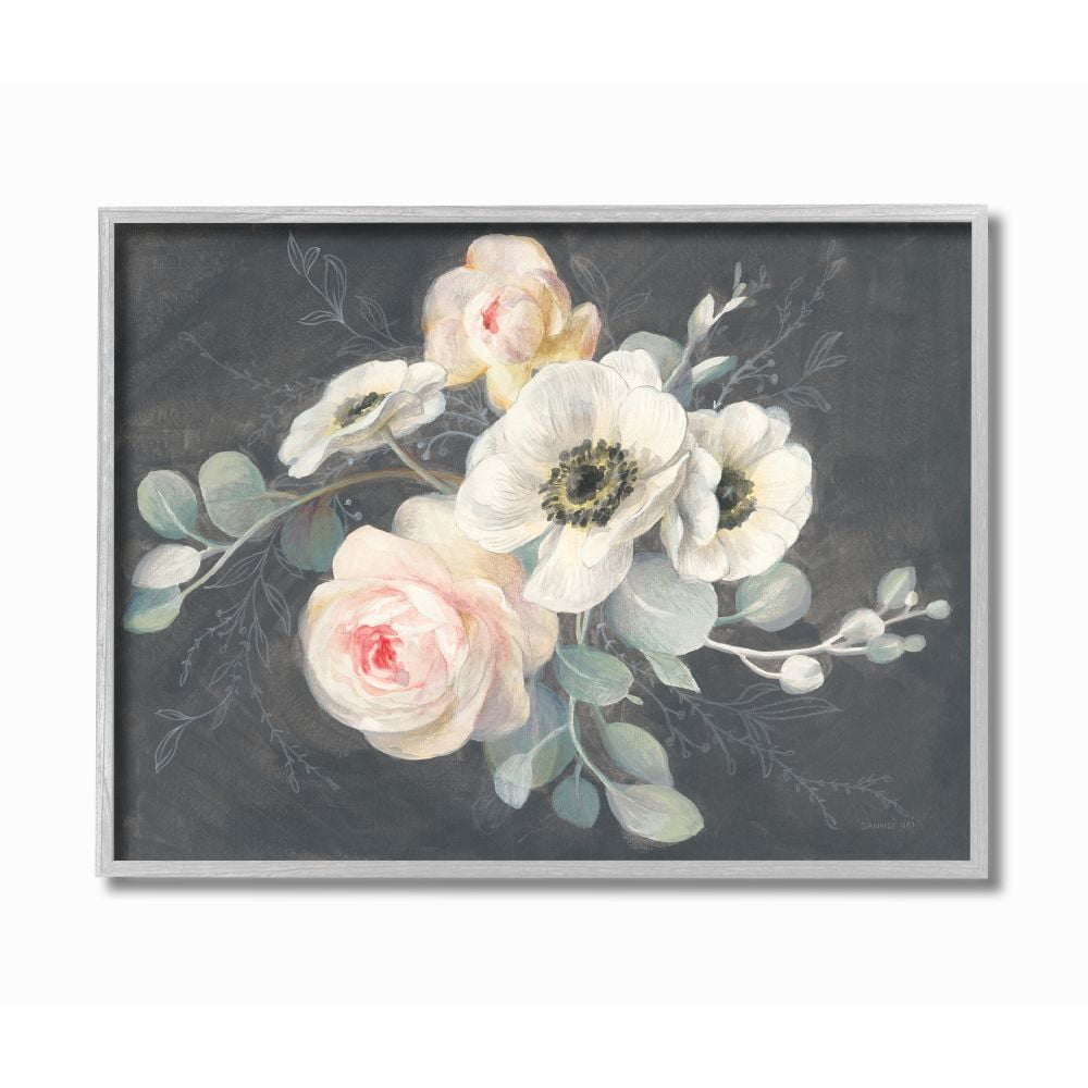 Stupell Industries Rose Anemones Flowers Chalk Pink Black Design Gray Farmhouse Rustic Framed Giclee Texturized Art by Danhui Nai