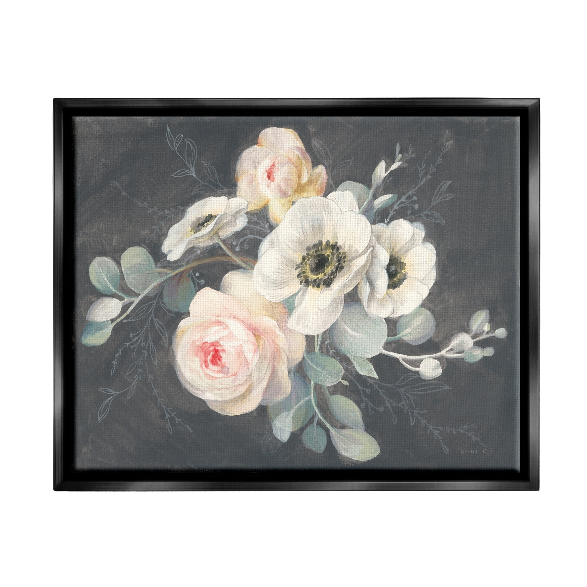 Stupell Industries Rose Anemones Flowers Chalk Pink Black Design Jet Black Framed Floating Canvas Wall Art, 24x30, by Danhui Nai