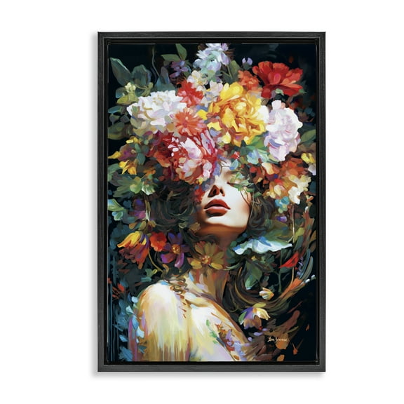 Stupell Industries Rose Bedecked Woman Plants & Flowers Painting Black Floater Framed Canvas Art Print Wall Art, 17 x 25