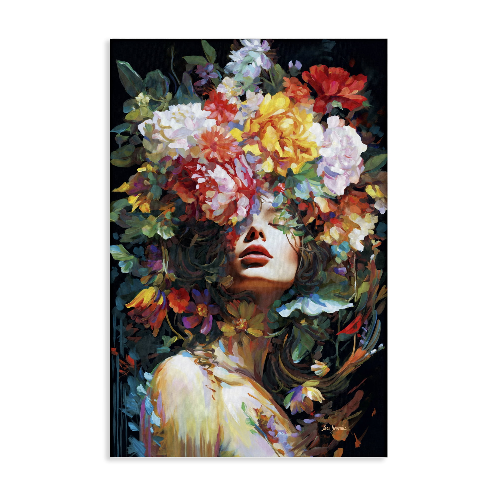 Stupell Industries Rose Bedecked Woman Plants & Flowers Painting Wrapped Canvas Art Print Wall Art, 16 x 24
