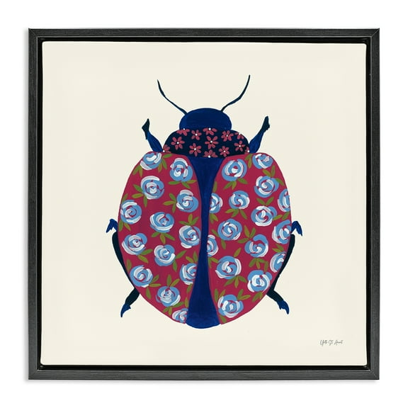 Stupell Industries Rose Blooming Beetle Insects Painting Black Floater Framed Canvas Art Print Wall Art, 18 x 18