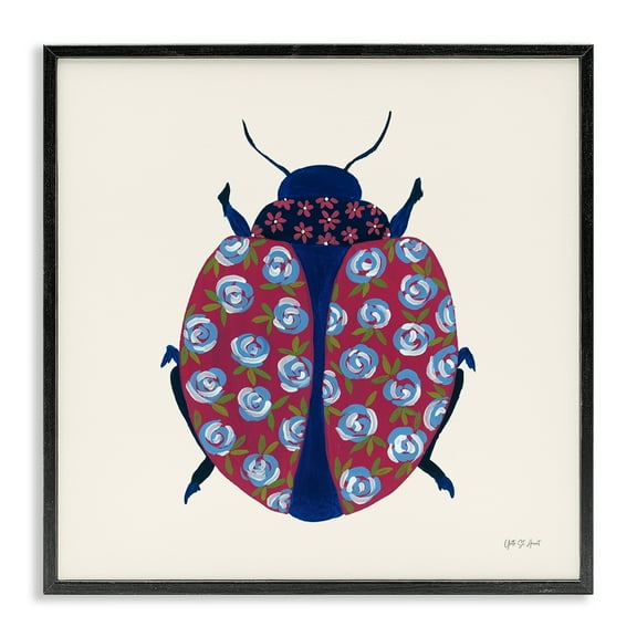 Stupell Industries Rose Blooming Beetle Insects Painting Black Framed Art Print Wall Art, 12 x 12