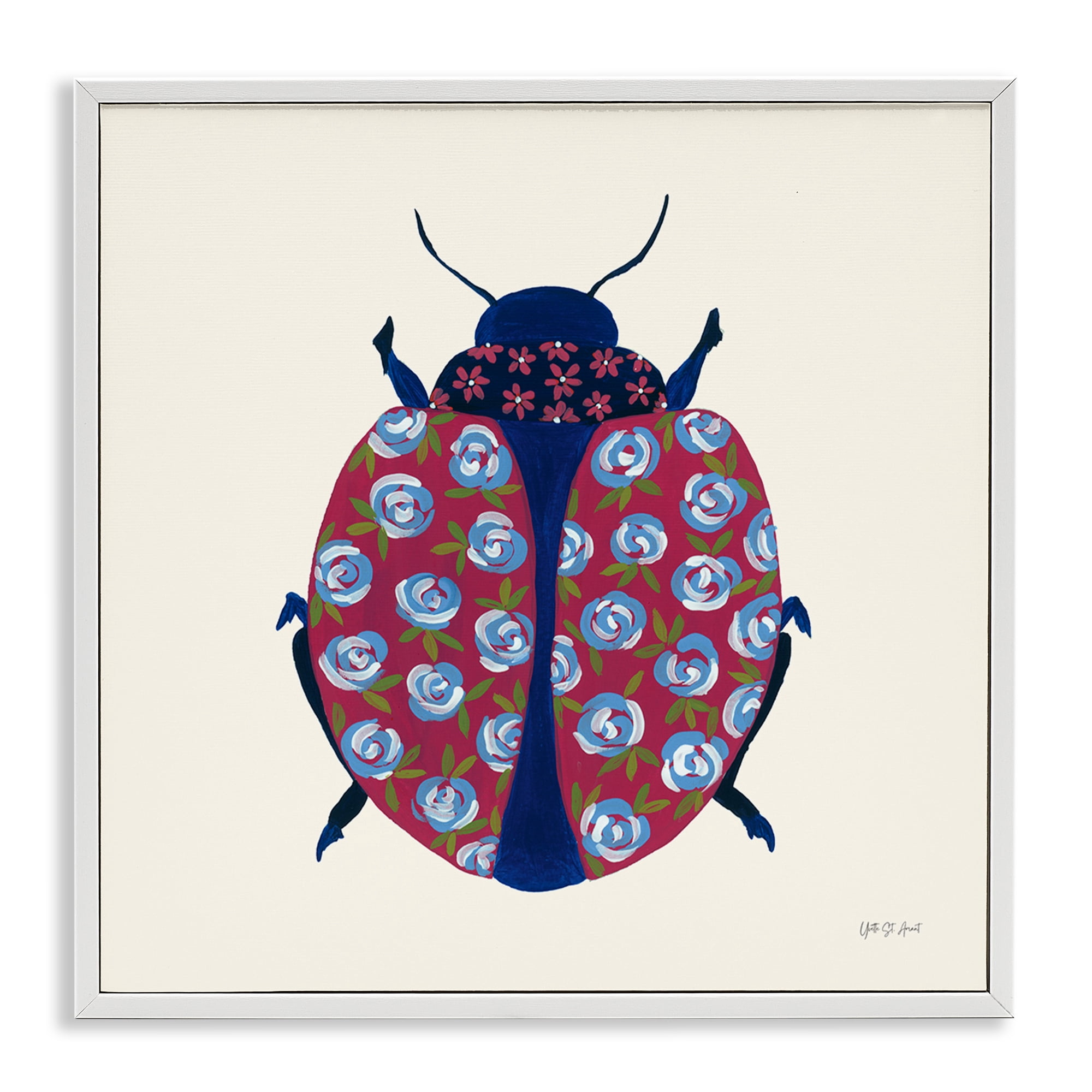 Stupell Industries Rose Blooming Beetle Insects Painting White Framed Art Print Wall Art, 12 x 12