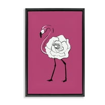 Stupell Industries Rose Blossom Flamingo Animals & Insects Painting Black Floater Framed Canvas Art Print Wall Art, 17 x 25