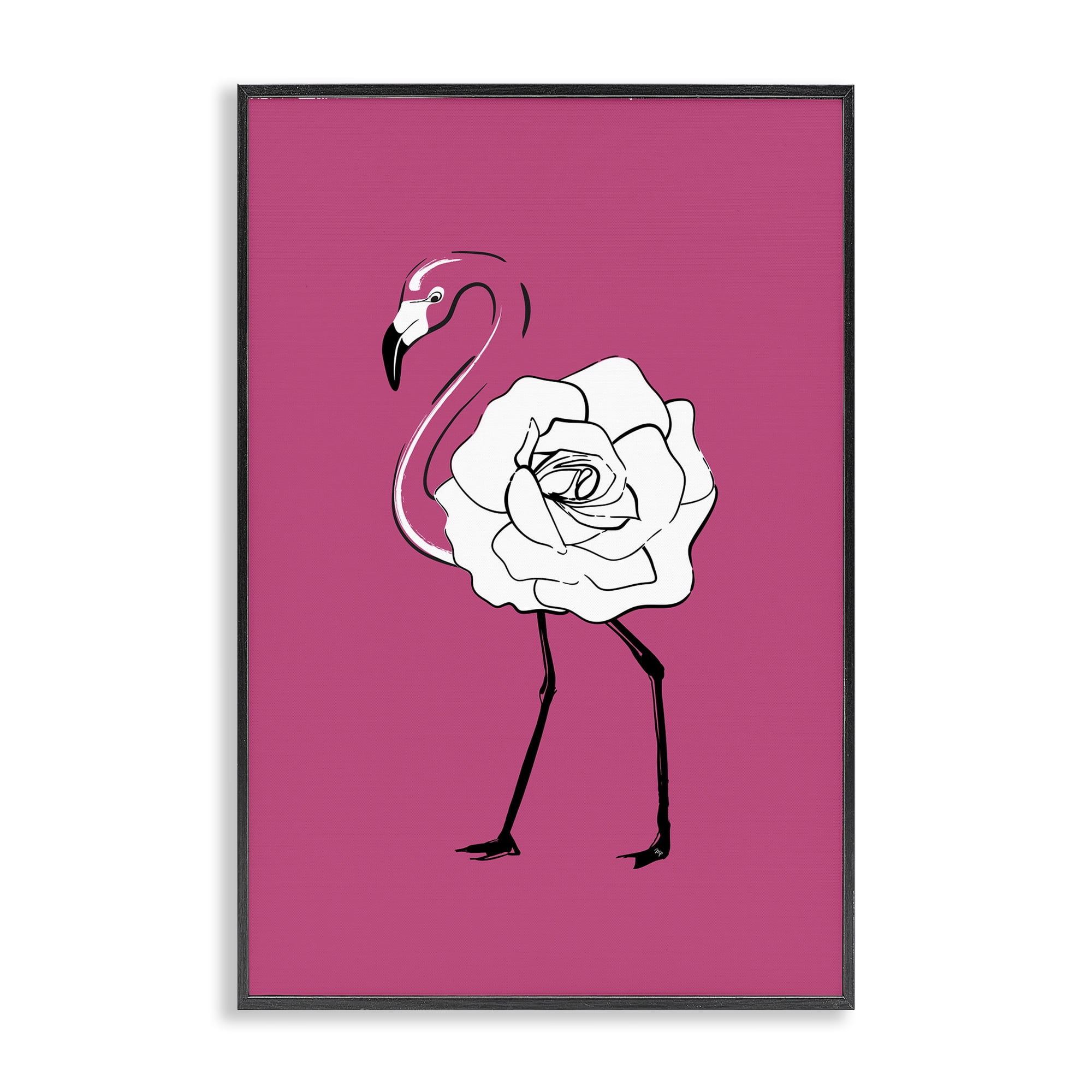 Stupell Industries Rose Blossom Flamingo Animals & Insects Painting Black Framed Art Print Wall Art, 16 x 24