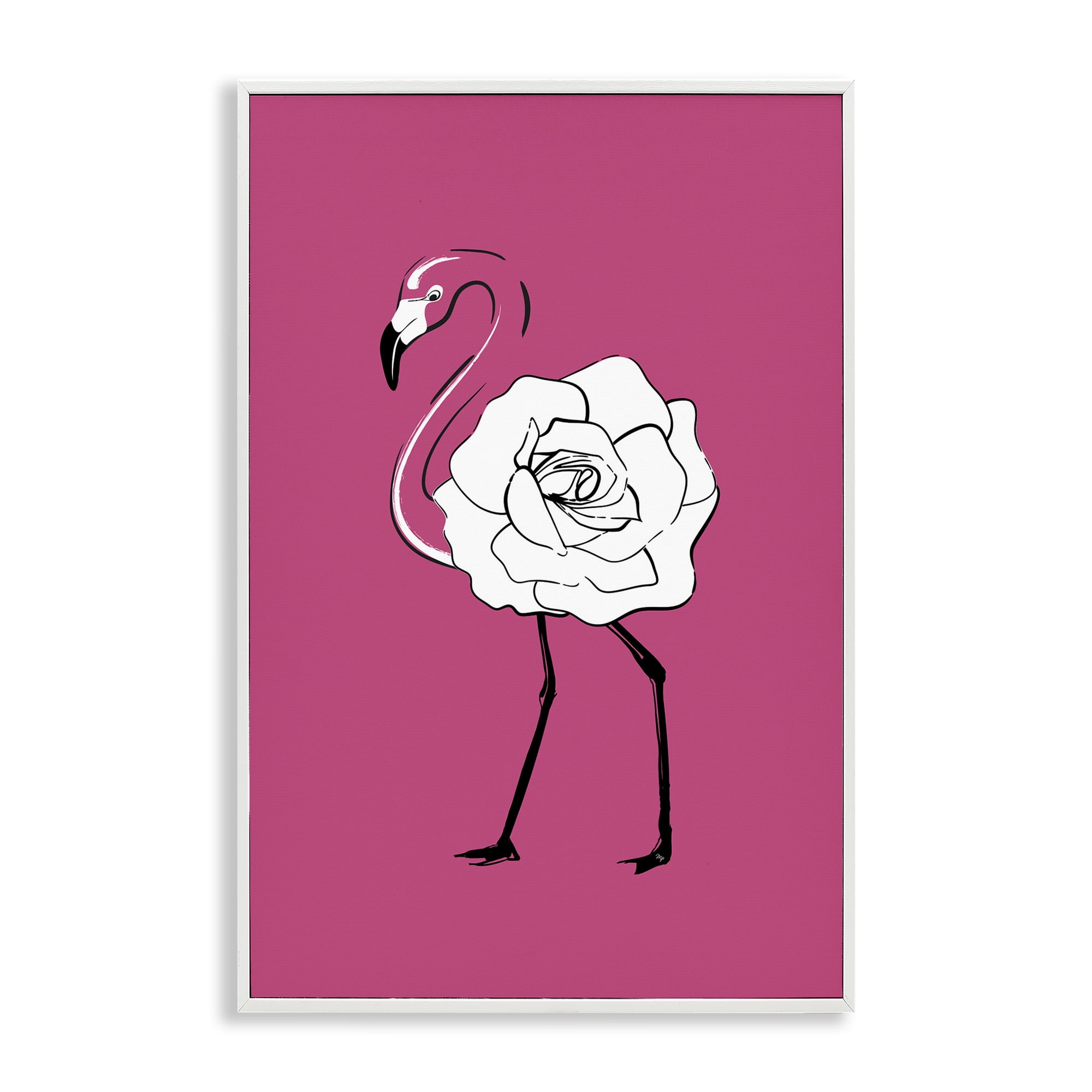 Stupell Industries Rose Blossom Flamingo Animals & Insects Painting White Framed Art Print Wall Art, 12 x 18