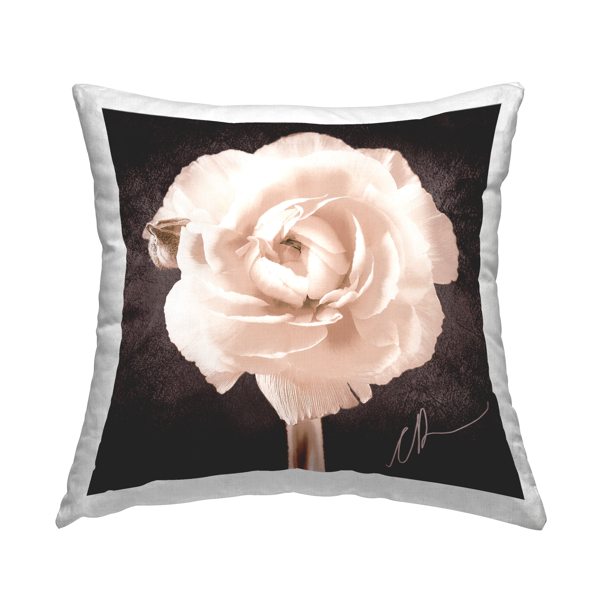 Stupell Industries Rose Blossom on Grey Decorative Printed Throw Pillow, 18 x 18