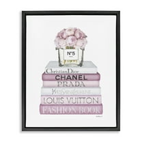 Stupell Industries Rose Bouquet & Designer Bookstack Beauty & Fashion Painting Black Floater Framed Canvas Art Print Wall Art, 17 x 21