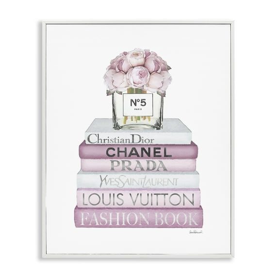 Stupell Industries Rose Bouquet & Designer Bookstack Beauty & Fashion Painting White Framed Art Print Wall Art, 16 x 20