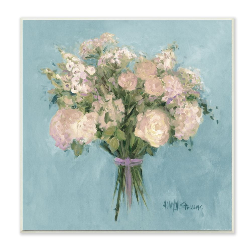 Stupell Industries Rose Bouquet Flower Blue Pink Painting Wall Plaque by Jadei Graphics