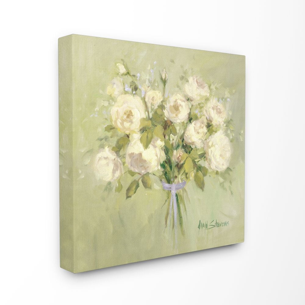 Stupell Industries Rose Bouquet Flower Green White Painting Canvas Wall Art by Jadei Graphics