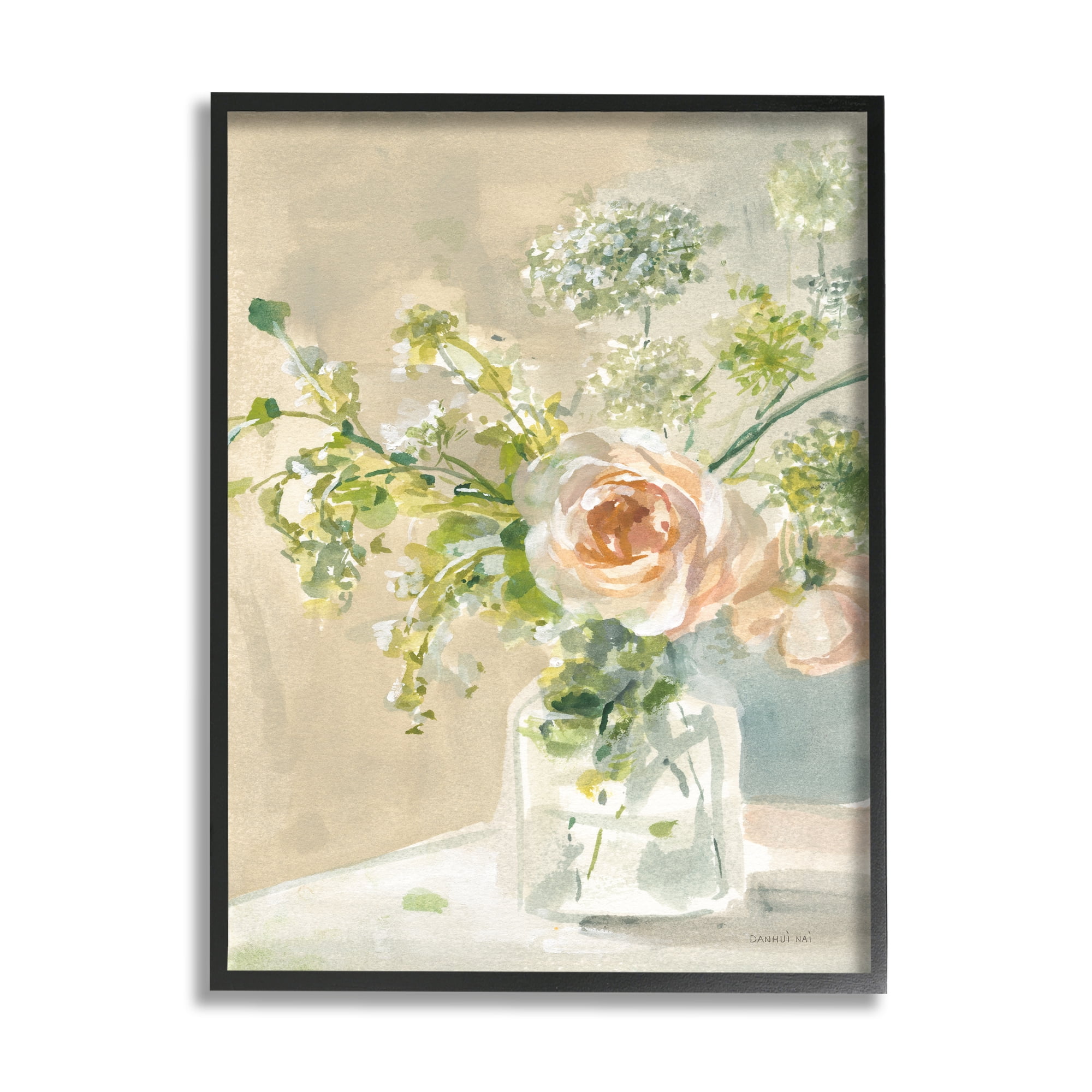 Stupell Industries Rose Bouquet Painting Botanical & Floral Painting Black Framed Art Print Wall Art, 11 x 14