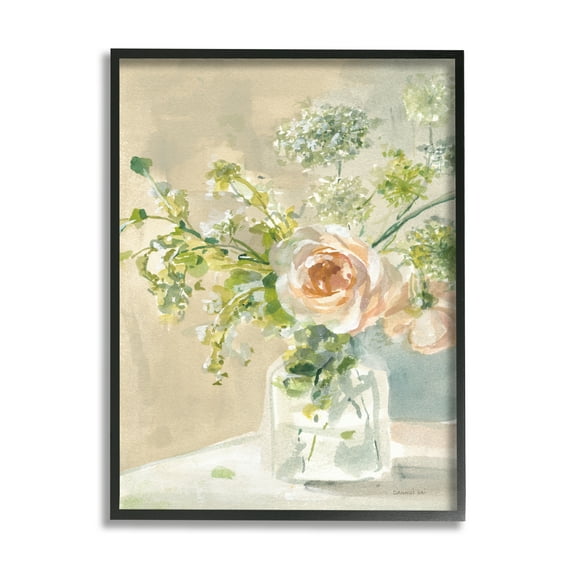 Stupell Industries Rose Bouquet Painting Botanical & Floral Painting Black Framed Art Print Wall Art, 24 x 30