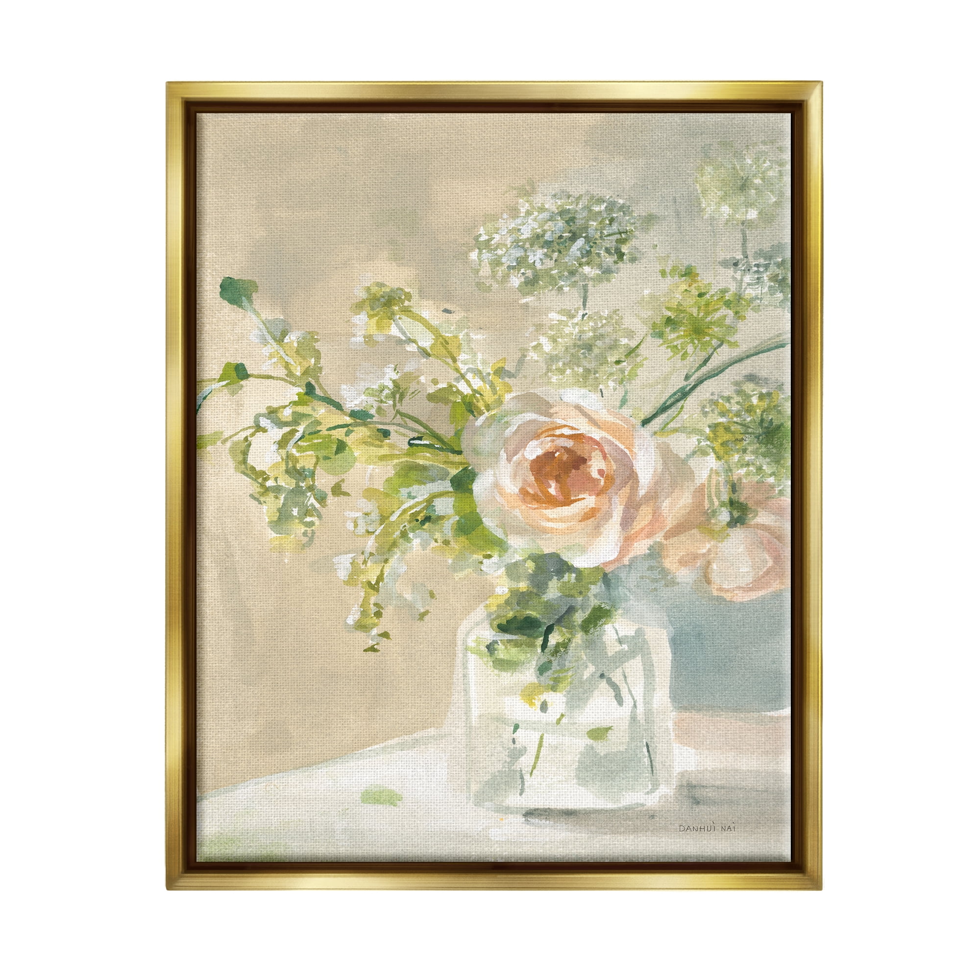 Stupell Industries Rose Bouquet Painting Botanical & Floral Painting Gold Floater Framed Canvas Art Print Wall Art, 25 x 31