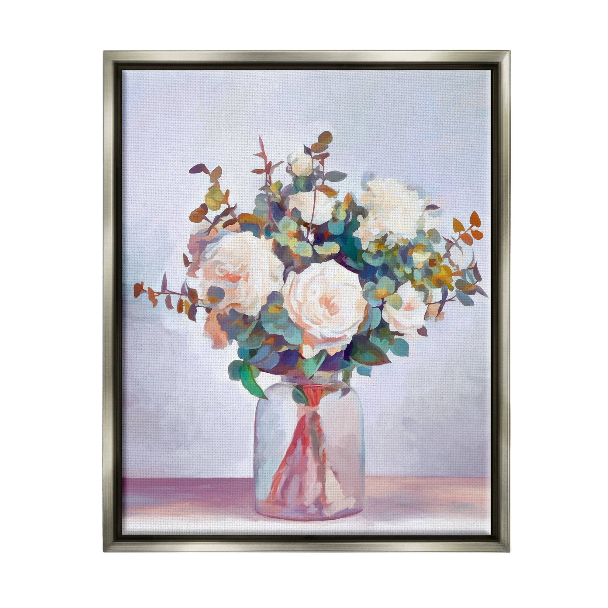 Stupell Industries Rose Bouquet Painting Botanical & Floral Painting Gray Floater Framed Art Print Wall Art, 25 x 31
