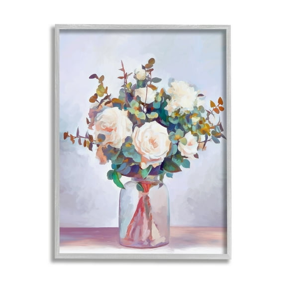 Stupell Industries Rose Bouquet Painting Botanical & Floral Painting Gray Framed Art Print Wall Art, 24 x 30