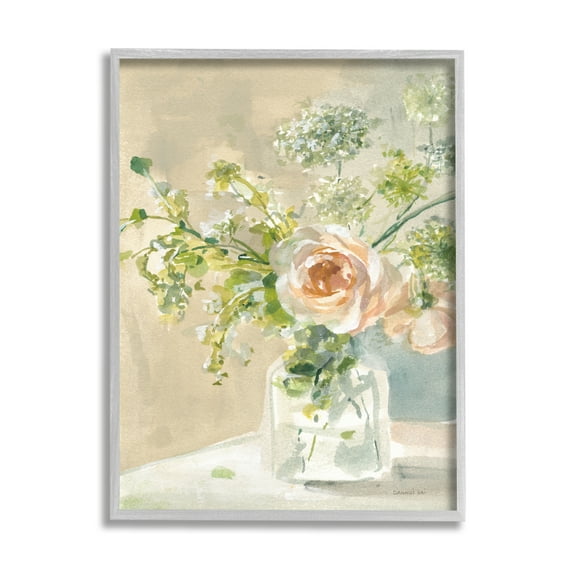 Stupell Industries Rose Bouquet Painting Botanical & Floral Painting Gray Framed Art Print Wall Art, 24 x 30