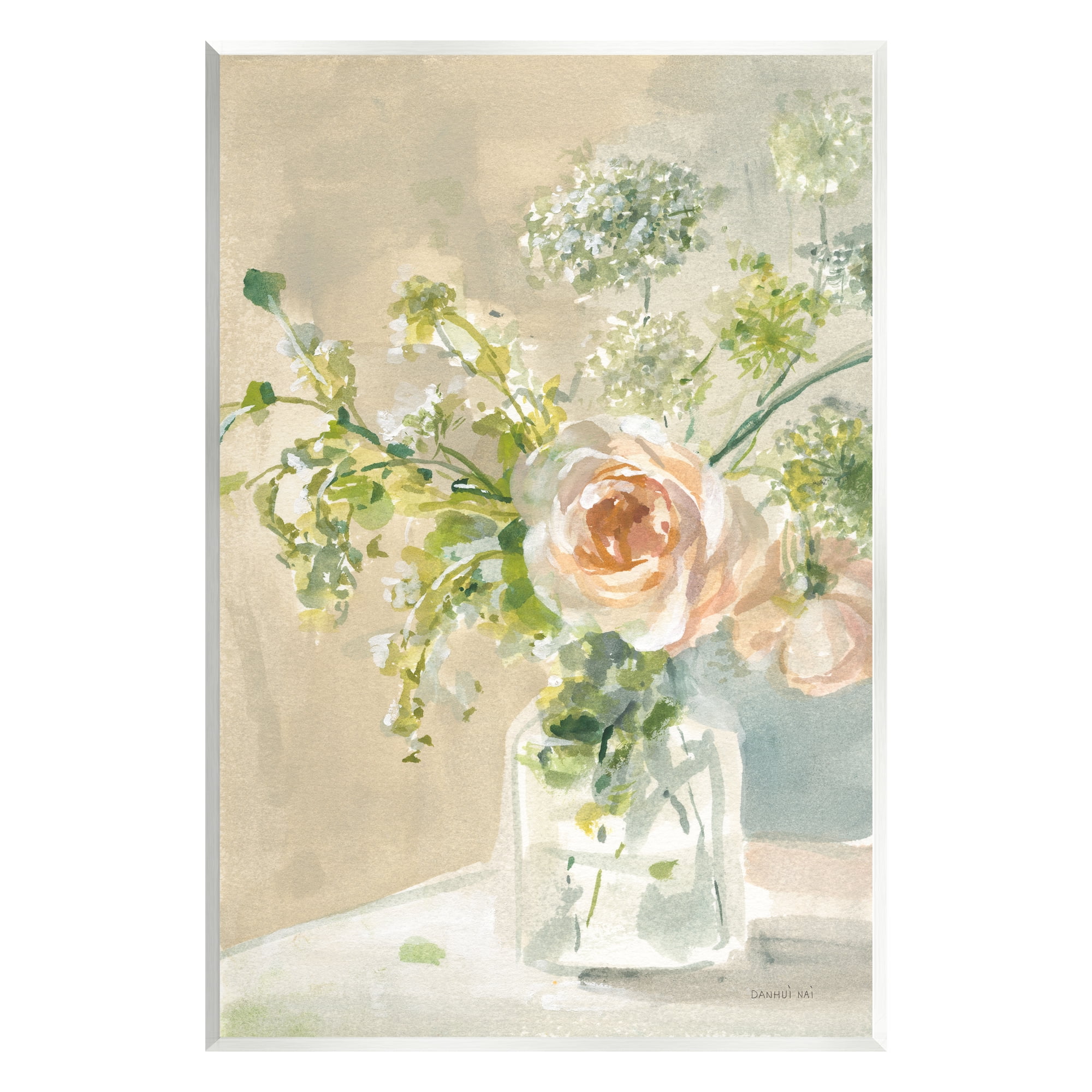 Rose Bouquet Botanical Painting on MDF Wood Plaque, 13 x 19