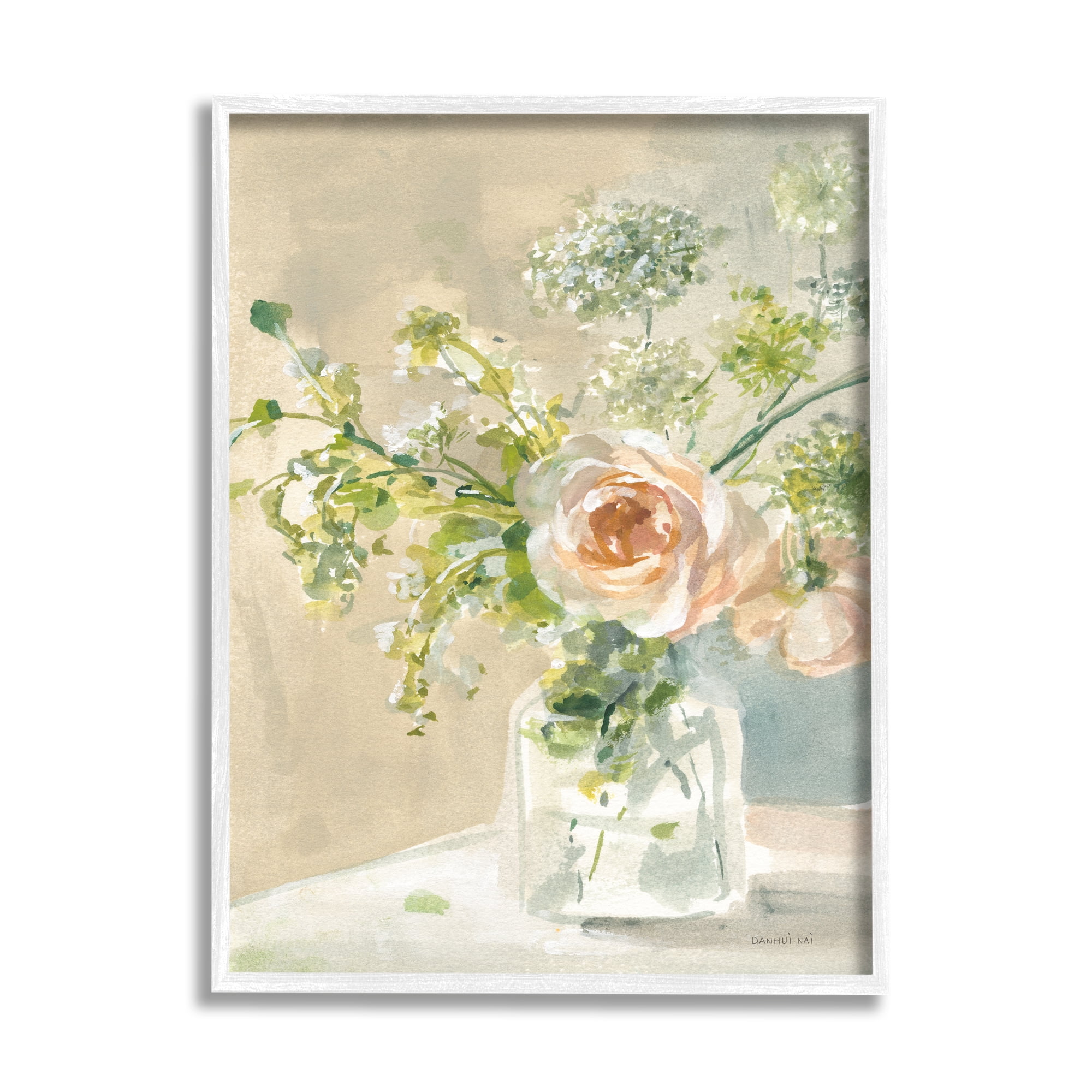 Stupell Industries Rose Bouquet Painting Botanical & Floral Painting White Framed Art Print Wall Art, 24 x 30