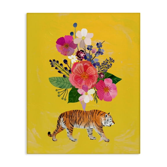 Stupell Industries Rose Bundle Tiger on Yellow Canvas Wall Art design by Mia Charro, 30 x 24