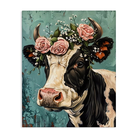 Stupell Industries Rose Crown Cow Canvas Wall Art design by LSR Creative Studio, 48 x 36