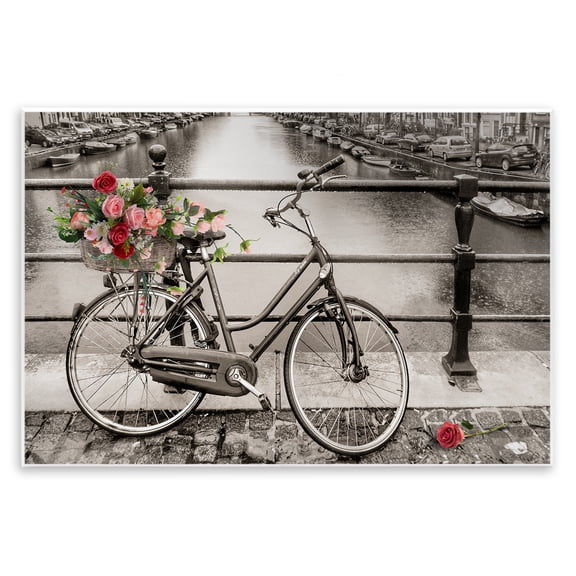 Stupell Industries Rose Filled Bike over Canal Transportation Painting Unframed Art Print Wall Art, 15 x 10