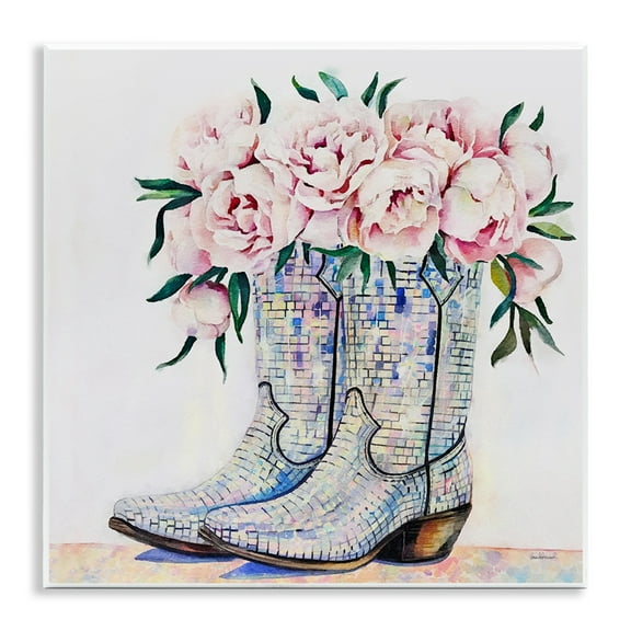 Stupell Industries Rose Filled Cowgirl Boots Floral Painting Unframed Art Print Wall Art, 12 x 12