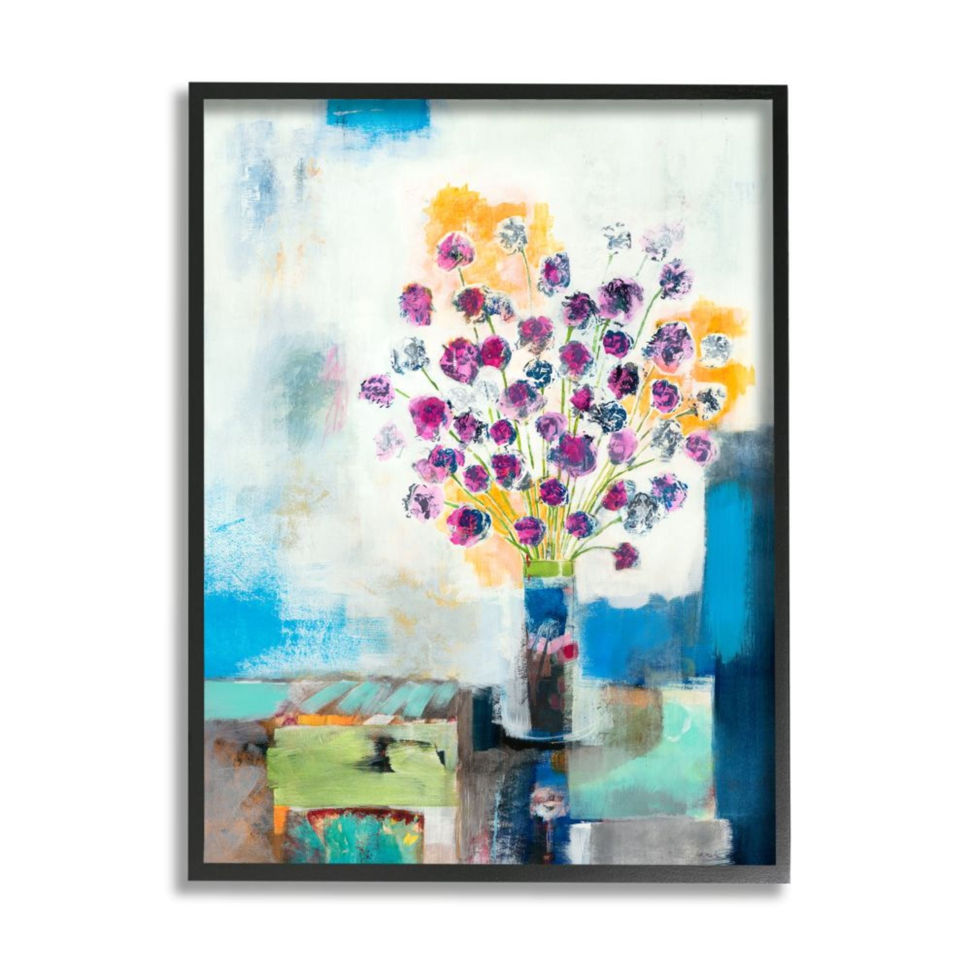 Stupell Industries Rose Flowers Still Life Abstract Color Patchwork Design by Third and Wall, 16" x 20", Black Framed