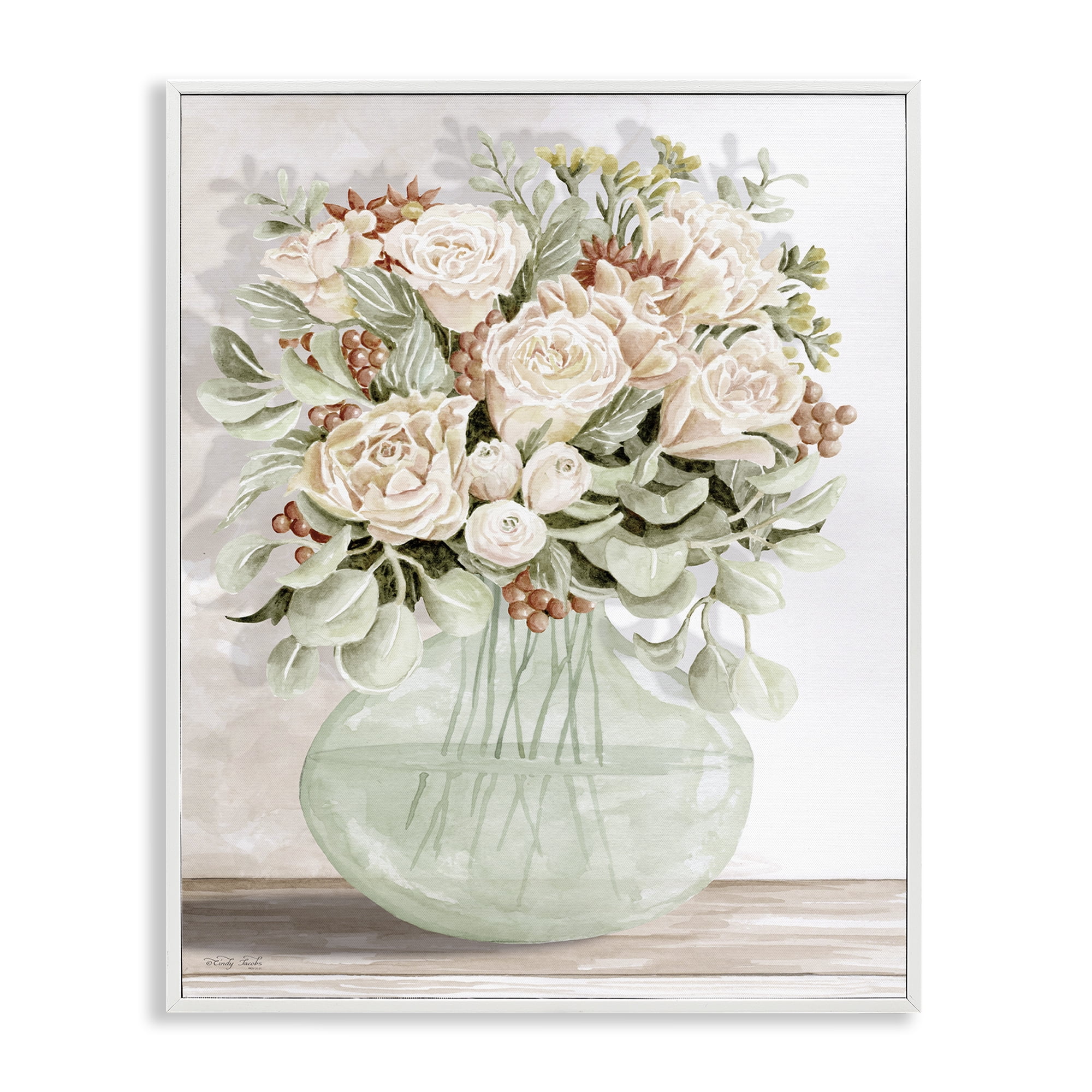 Stupell Industries Rose & Herb Bouquet Plants & Flowers Painting White Framed Art Print Wall Art, 24 x 30