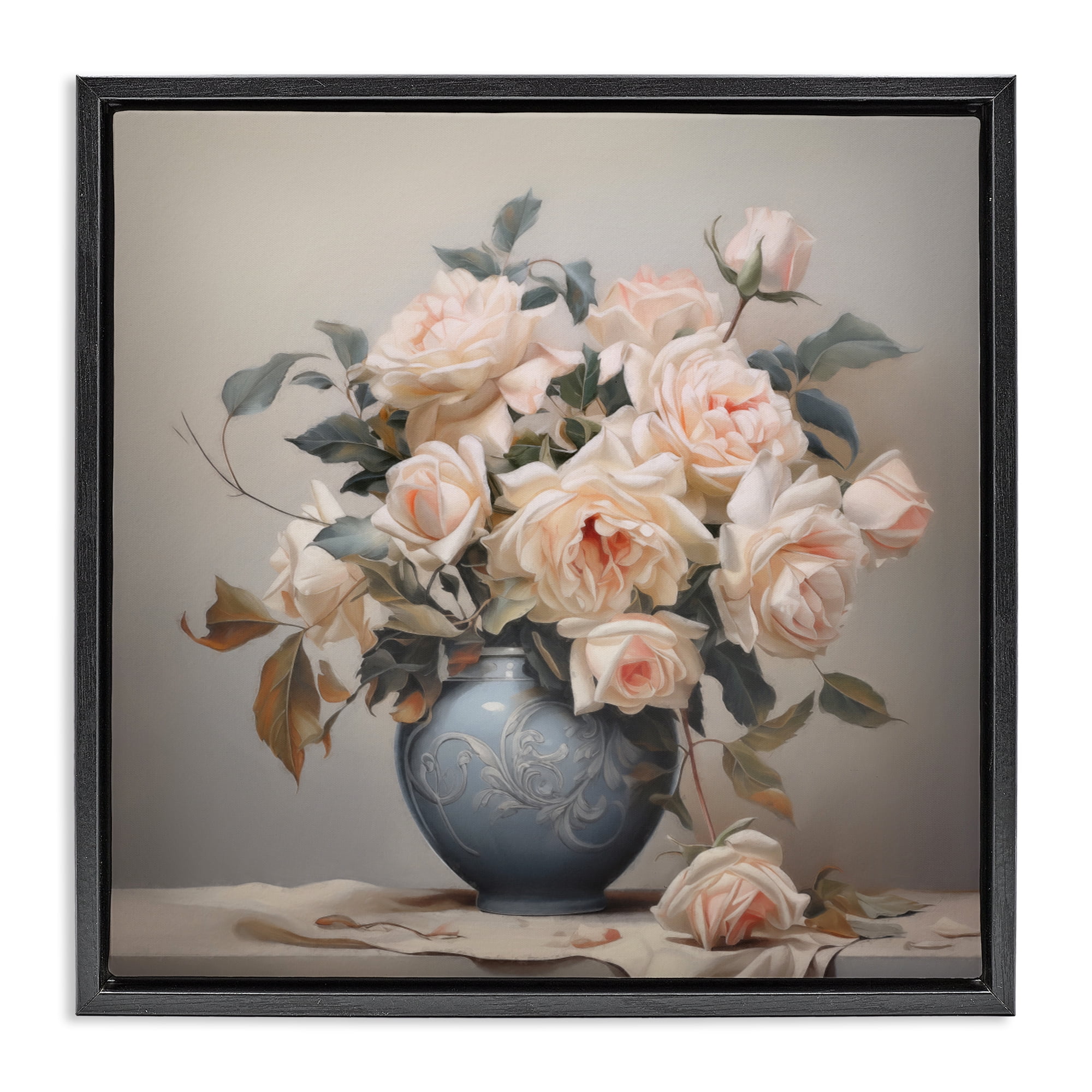 Stupell Industries Rose Paragon Vase Black Framed Floater Canvas Wall Art, design by Steve Hunziker