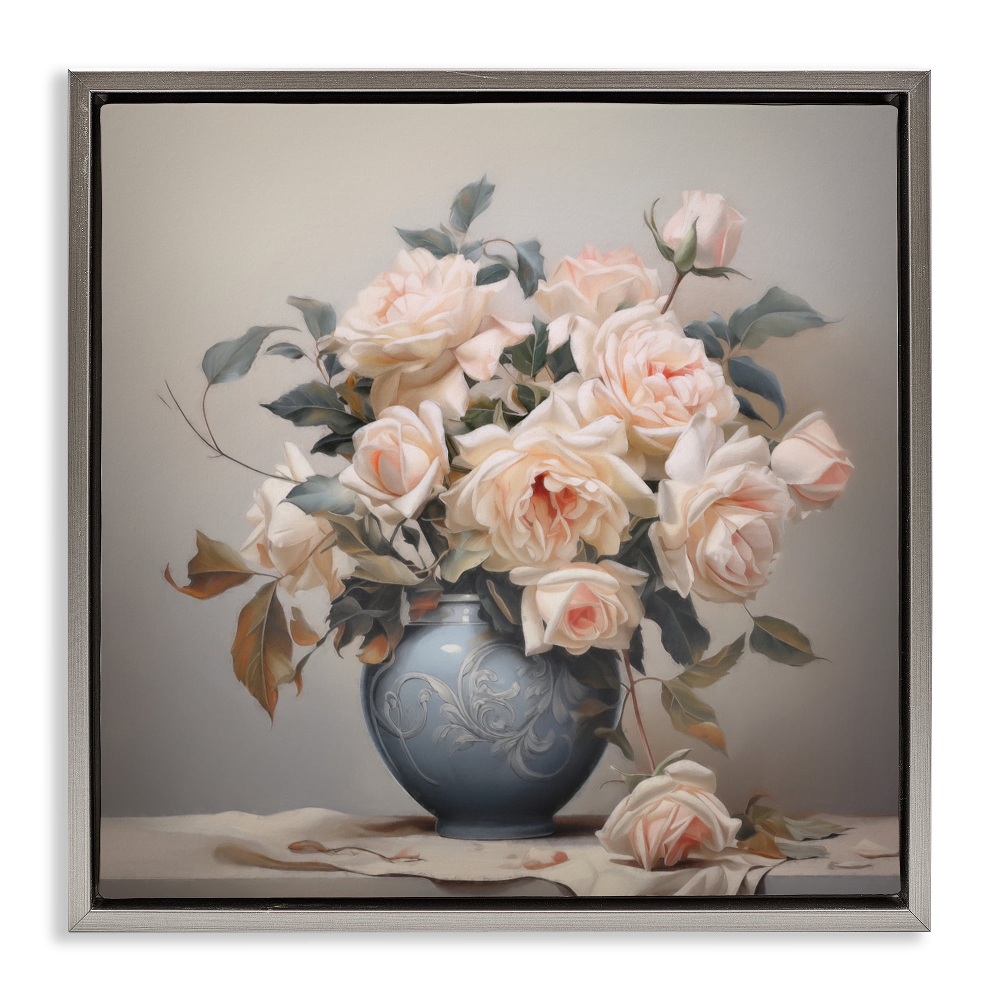 Stupell Industries Rose Paragon Vase Gray Framed Floater Canvas Wall Art, design by Steve Hunziker