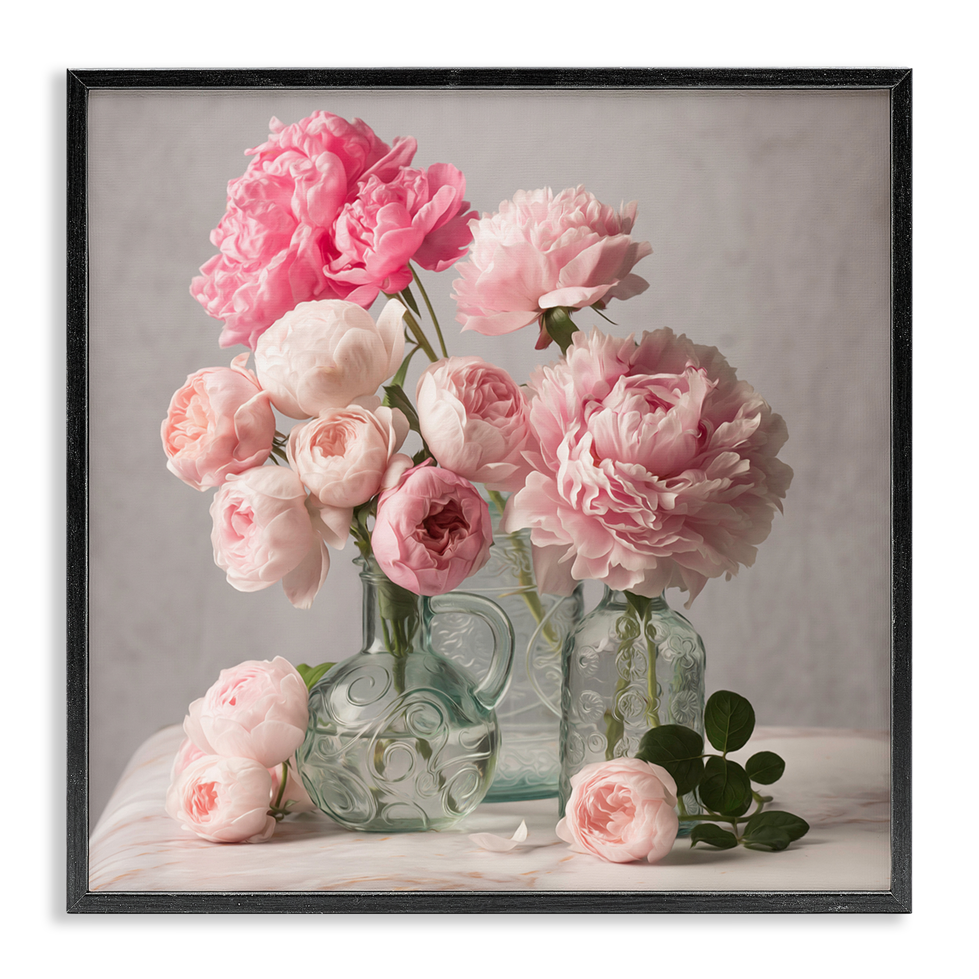 Stupell Industries Rose & Peony Duet Plants & Flowers Painting Black Framed Art Print Wall Art, 17 x 17