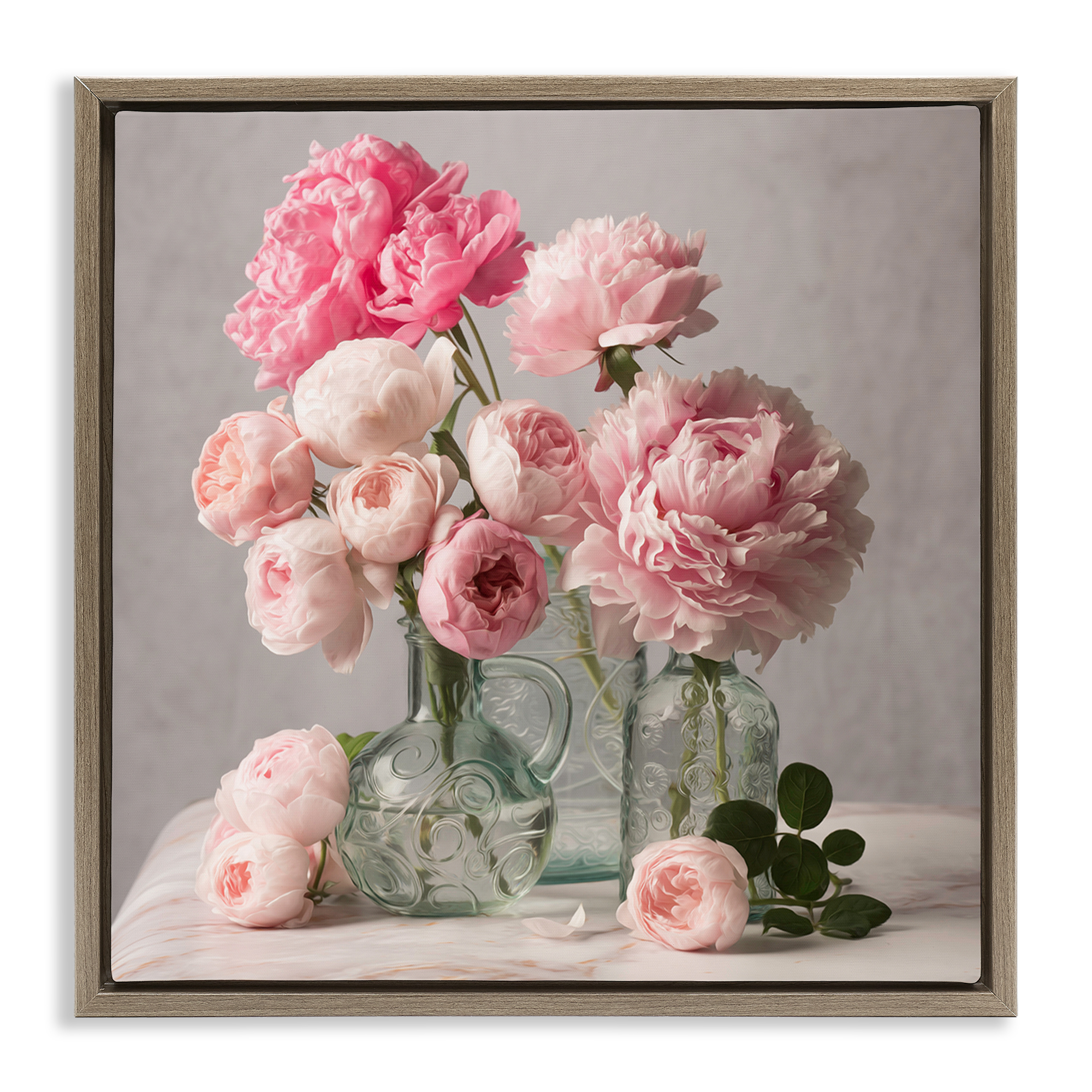 Stupell Industries Rose & Peony Duet Plants & Flowers Painting Brown Floater Framed Canvas Art Print Wall Art, 25 x 25
