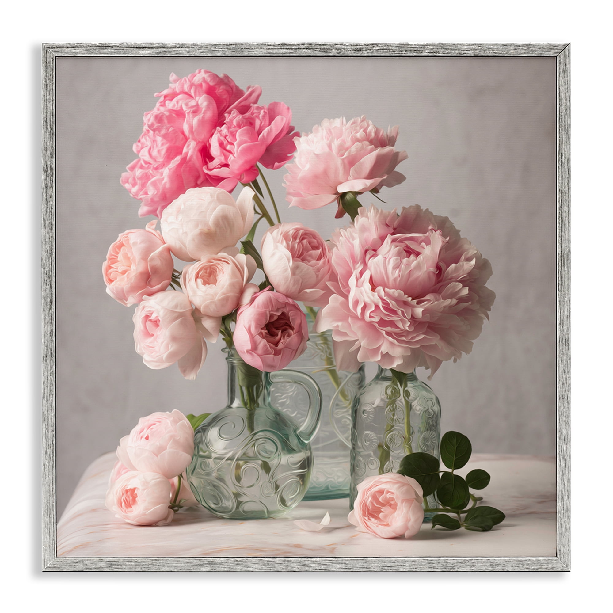 Stupell Industries Rose & Peony Duet Plants & Flowers Painting Gray Framed Art Print Wall Art, 12 x 12