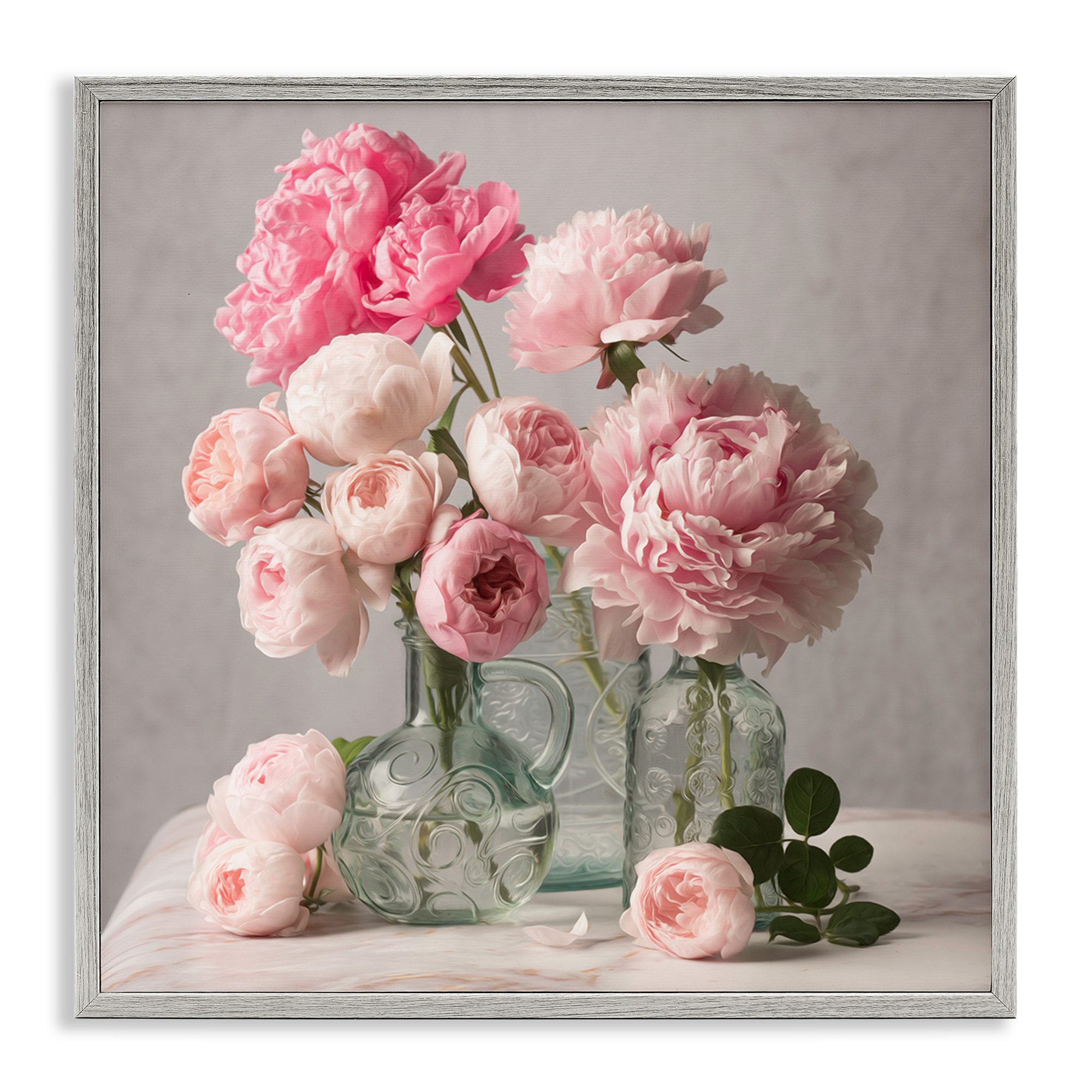 Stupell Industries Rose & Peony Duet Plants & Flowers Painting Gray Framed Art Print Wall Art, 17 x 17