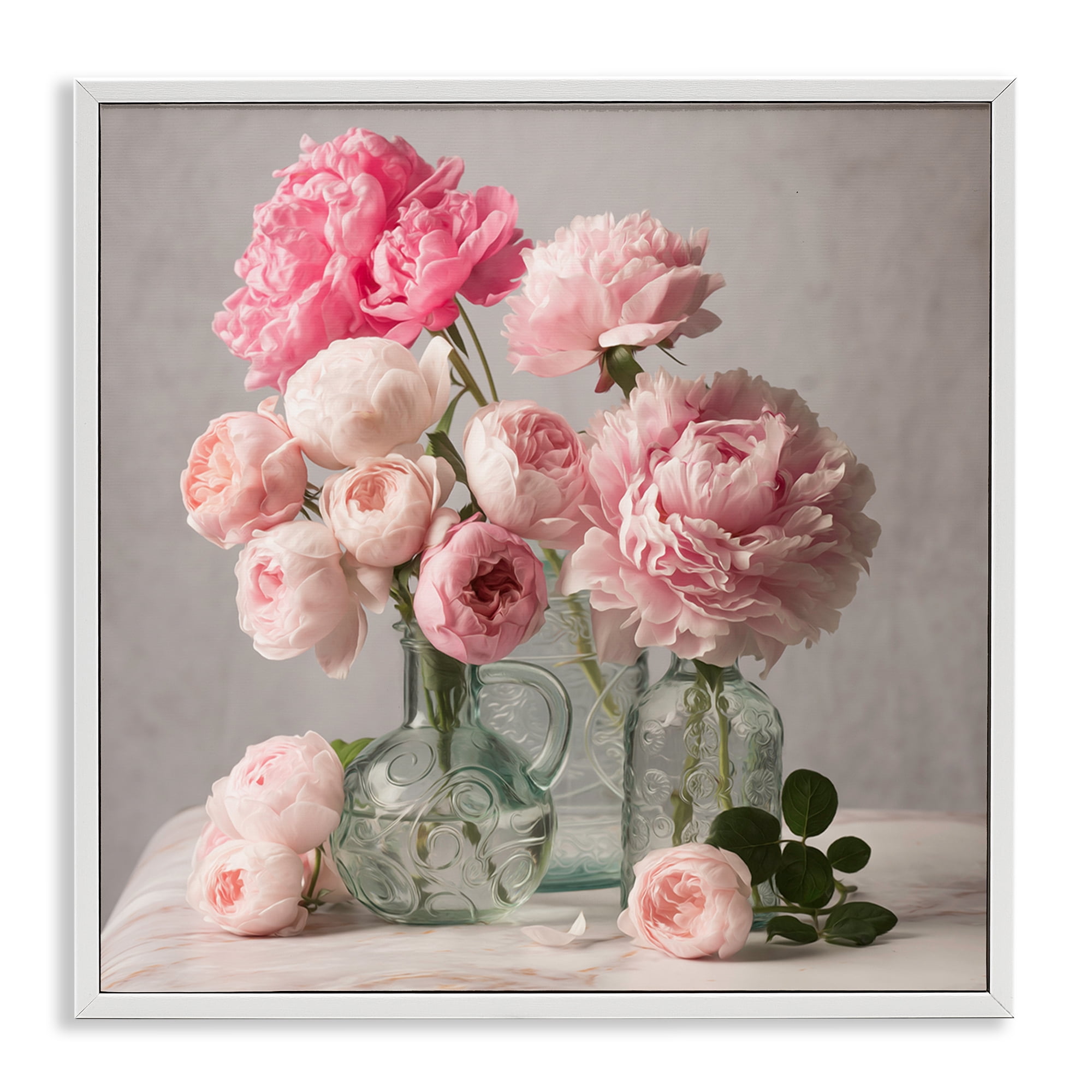 Stupell Industries Rose & Peony Duet Plants & Flowers Painting White Framed Art Print Wall Art, 24 x 24