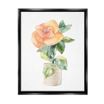 Stupell Industries Rose Sprig in Planter Botanical & Floral Painting Black Floater Framed Canvas Art Print Wall Art, 17 x 21