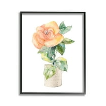 Stupell Industries Rose Sprig in Planter Botanical & Floral Painting Black Framed Art Print Wall Art, 11 x 14