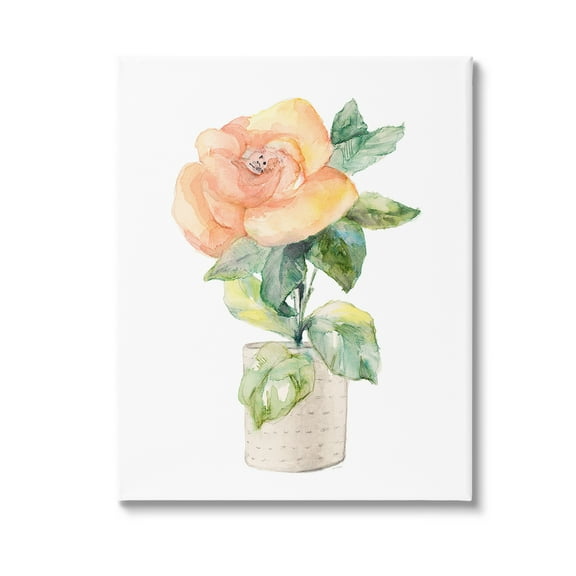 Stupell Industries Rose Sprig in Planter Botanical & Floral Painting Gallery Wrapped Canvas Art Print Wall Art, 16 x 20
